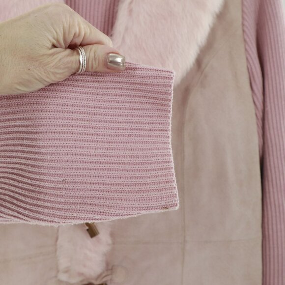 Nygard Collection Rabbit Fur Suede Sweater Jacket Womens L Bubblegum Pink Winter - Picture 6 of 15